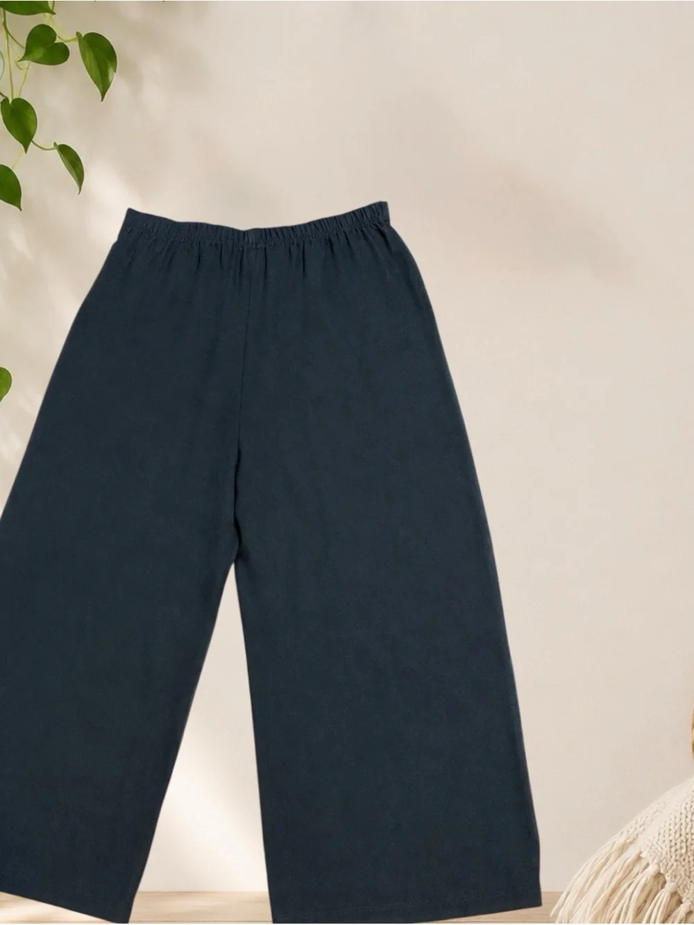 Flax 100% Linen Black Wide-Leg Cropped Trousers